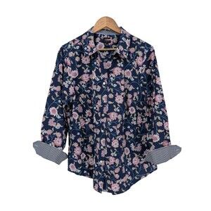 Talbots top long sleeve button down non iron 16W plus floral shirt blue pink